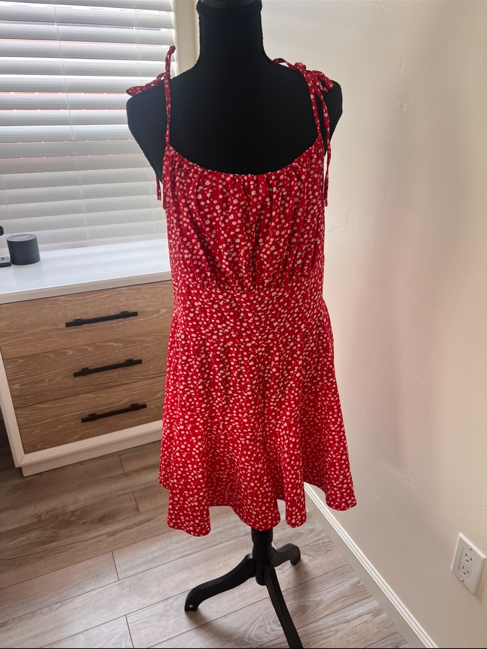 Amazon Red Floral Tie-Strap Mini Dress